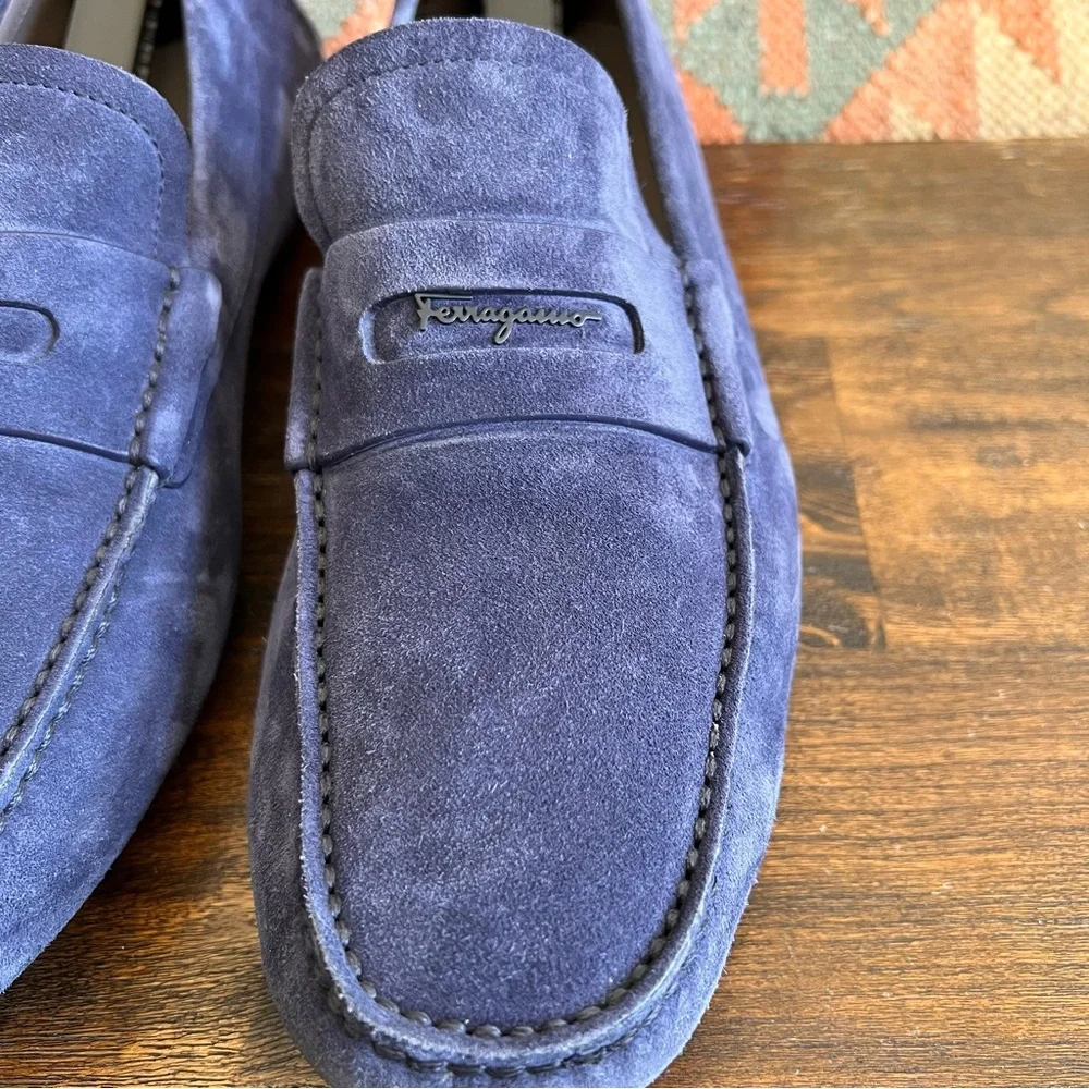 Salvatore Ferragamo NEWTON Blue Suede Driving Loafers US9 E (Display Shoes)